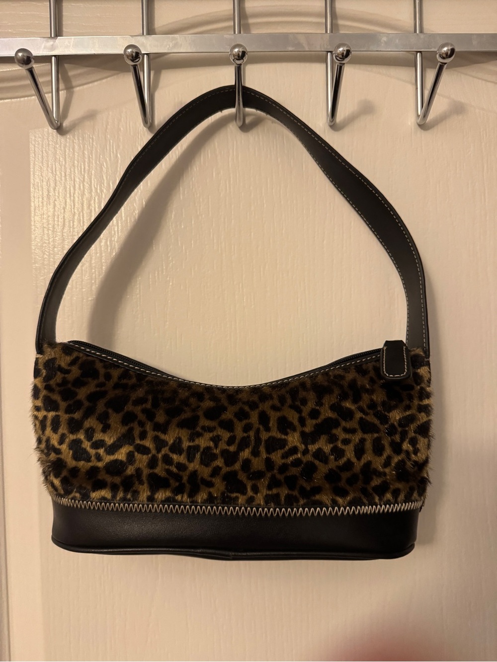 Vintage 2000s Leopard Print Faux Fur Shoulder Bag in Brown and Black